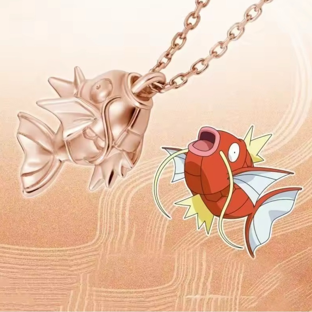 585 Rose Gold Magicarp Pokemon Pendant Necklace Unisex Minimalist Pocket Monster
